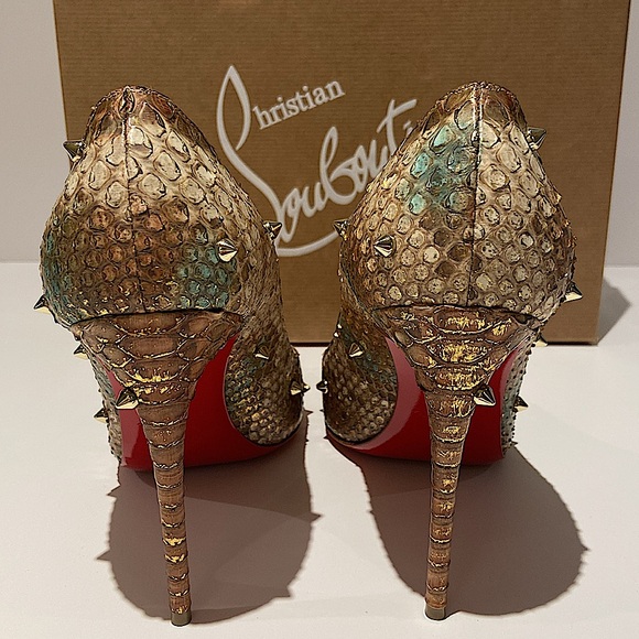 Christian Louboutin Degraspike 100 Python Ecorce in Multi/Light Gold - Picture 5 of 10